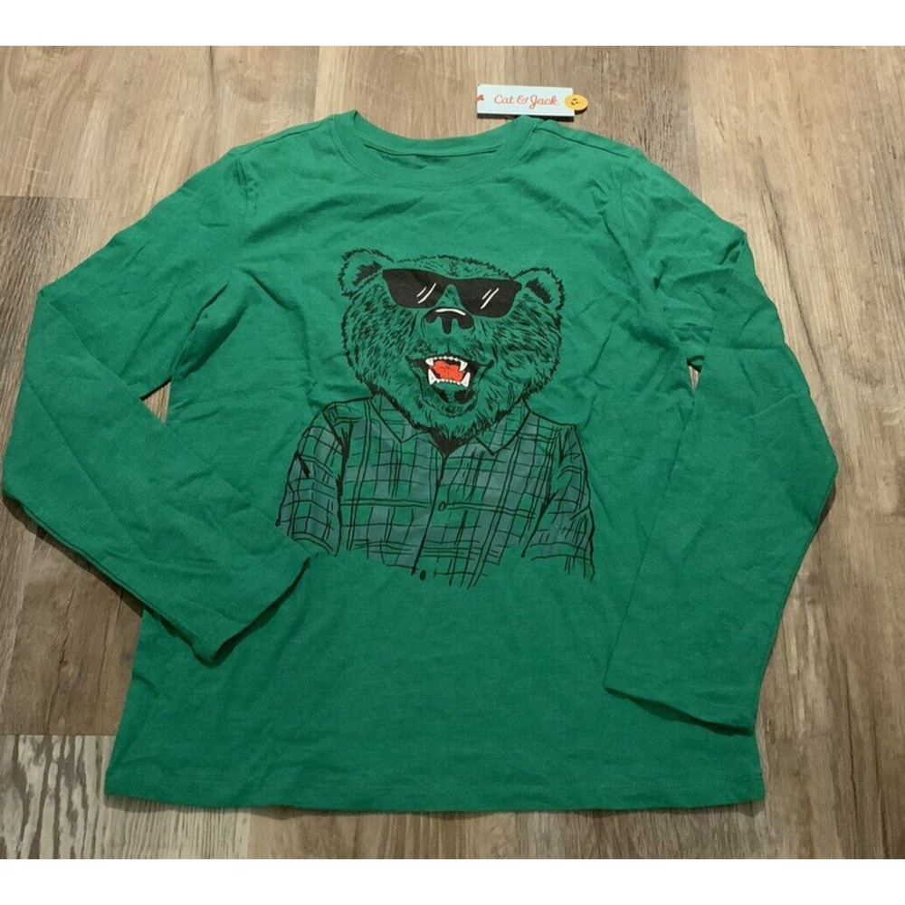 Boys 'Cool Bear' Long Sleeve Graphic T-Shirt - Cat & Jack Heather Green Size XL